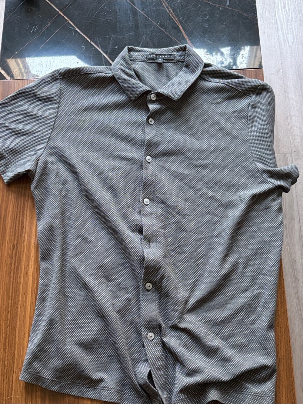 Robert Barakett Gray Short-Sleeve Texture Button-Down Shirt